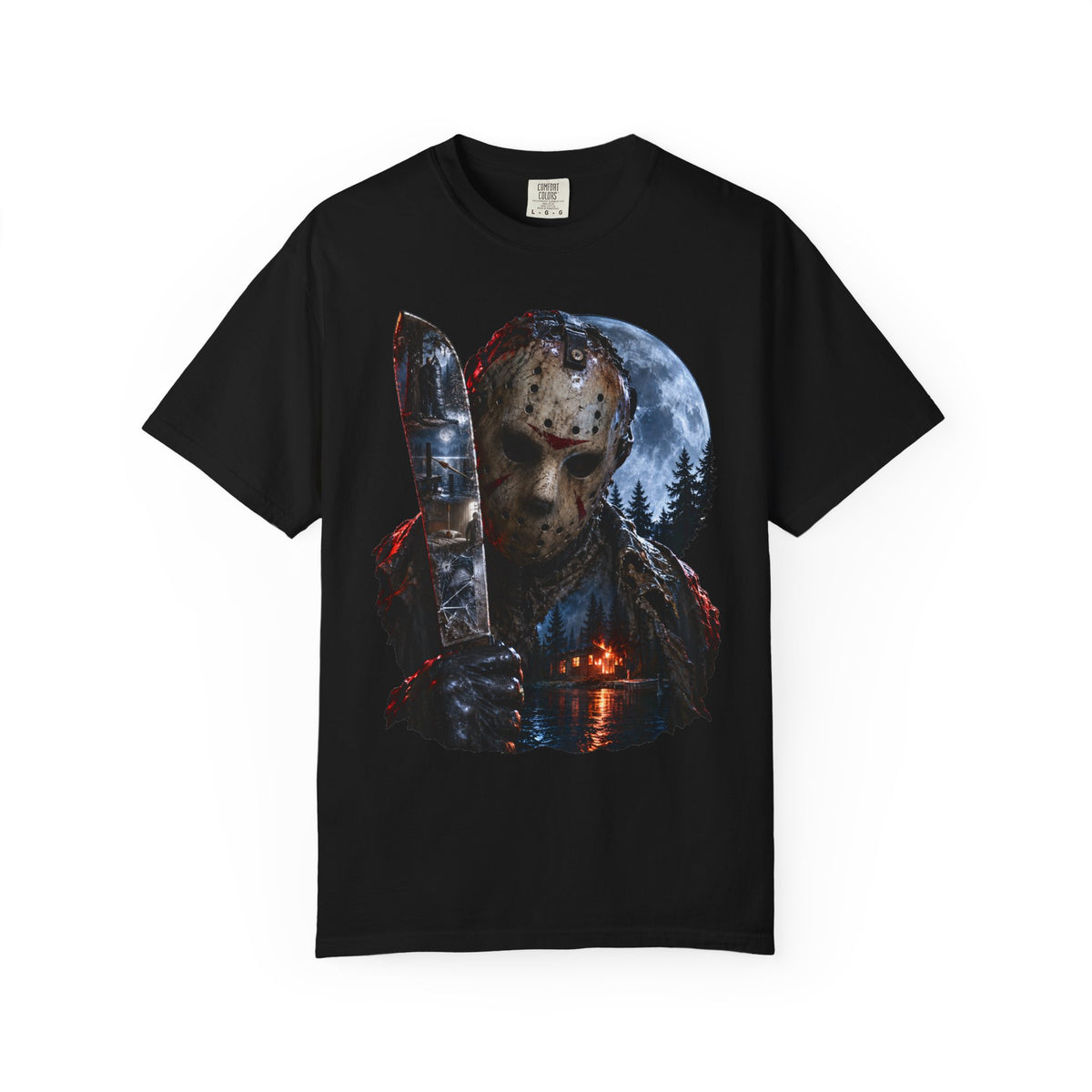 Jason Voorhees Horror T-Shirt — Friday The 13th Knife Night Lake Graphic Tee — view 5