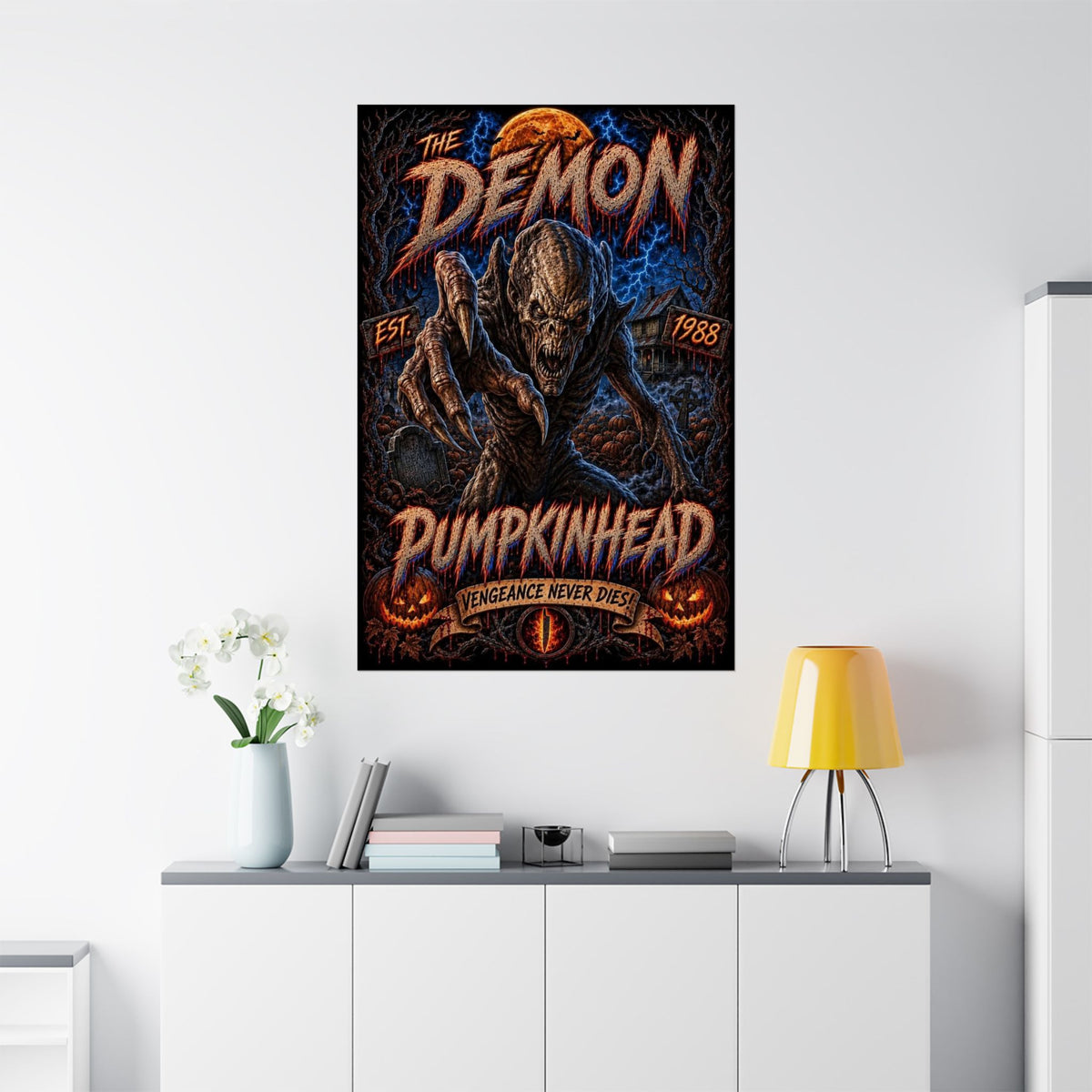 Pumpkinhead Demon Poster — Matte Horror Movie Art Print ("Vengeance Never Dies")