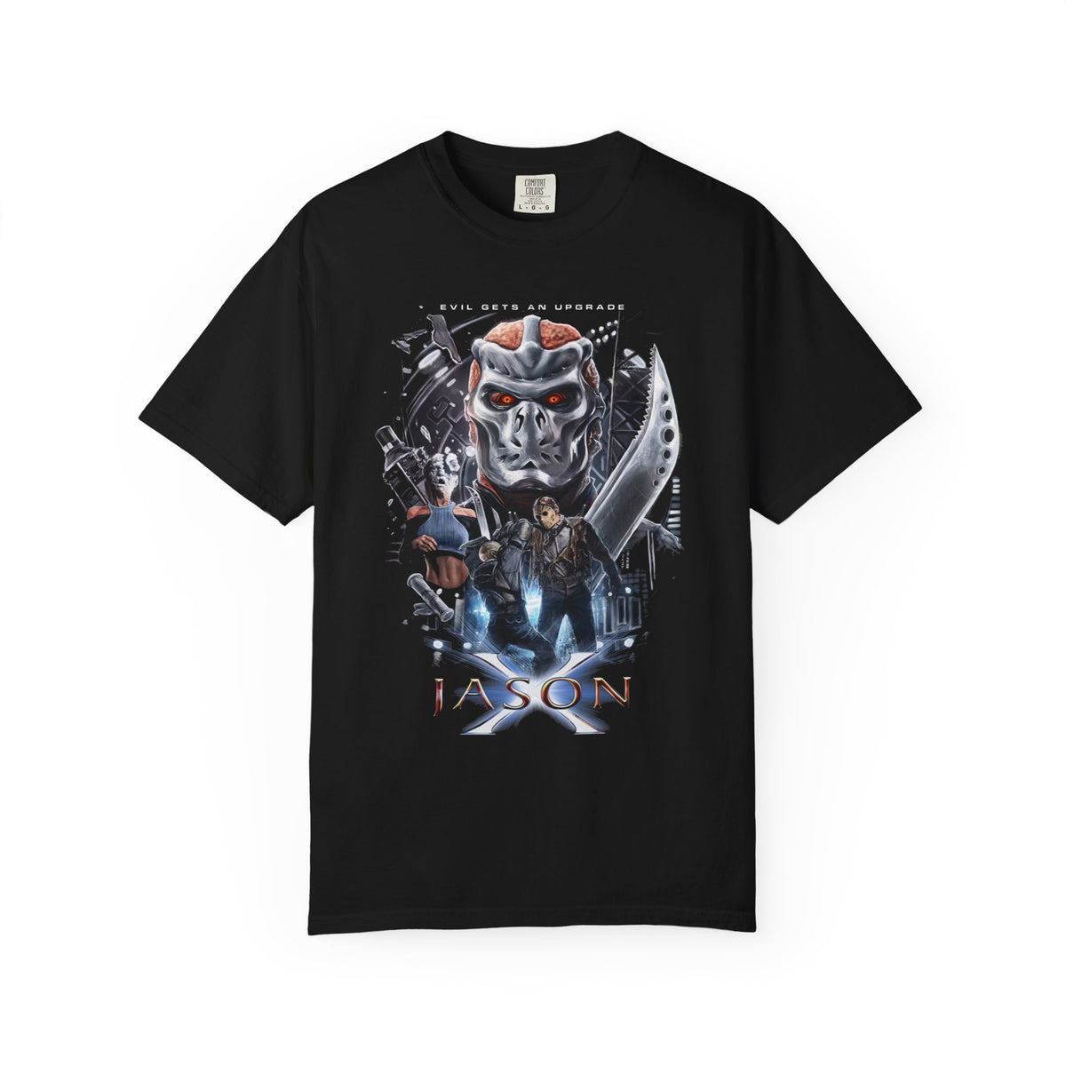 Jason X Collage Friday The 13th T-Shirt — Jason Mask & Knife Graphic Tee — view 7
