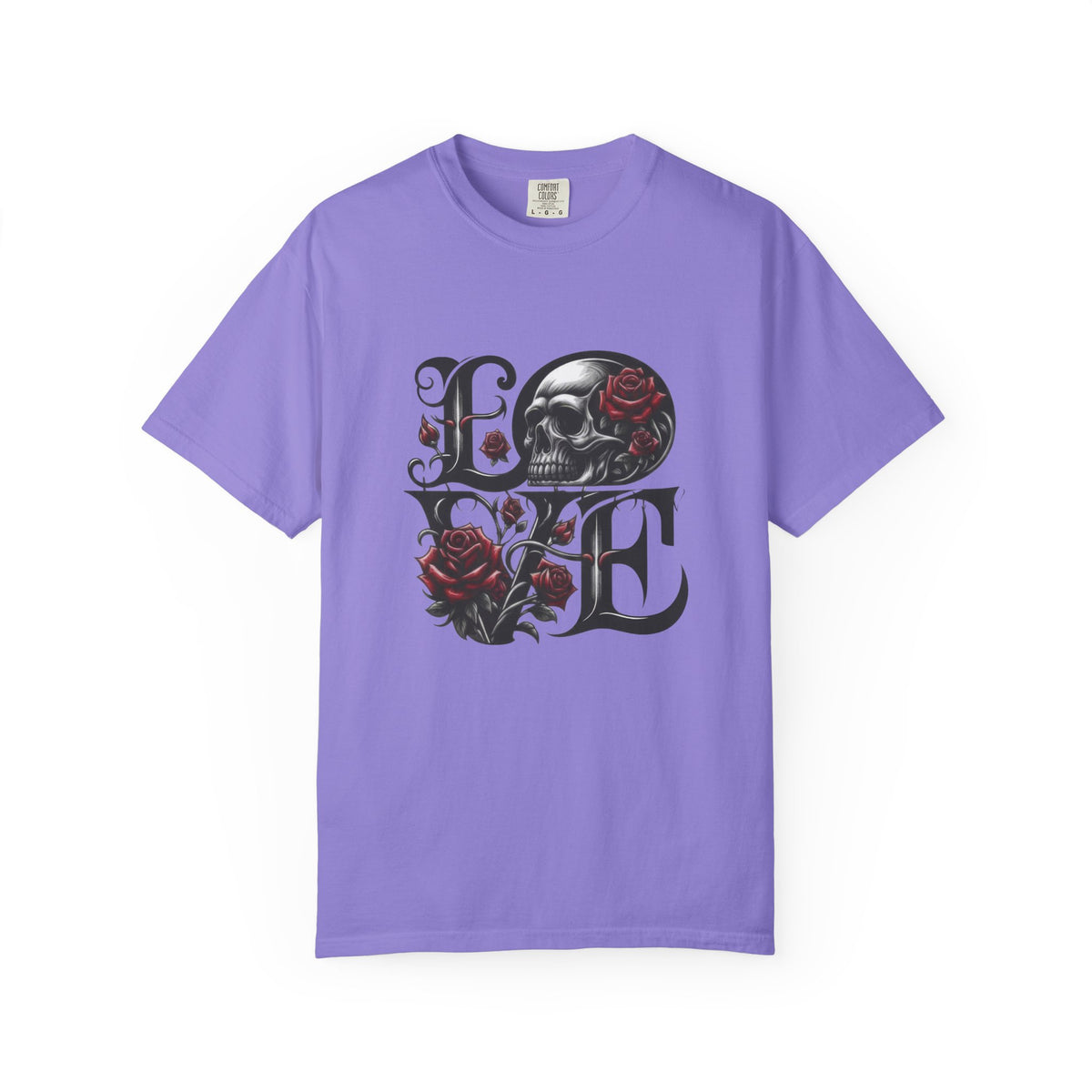 Skull and Roses LOVE T-shirt | Gothic Romance Typography Tee — view 12