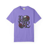 Skull and Roses LOVE T-shirt | Gothic Romance Typography Tee