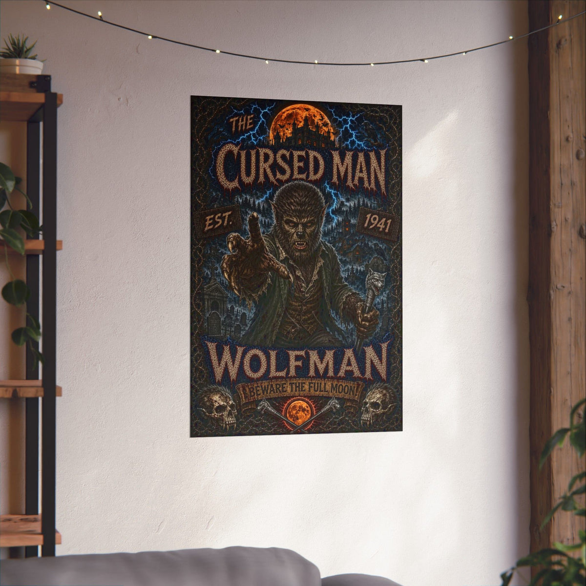 Wolfman Poster - 'The Cursed Man' Matte Vertical Horror Wall Art