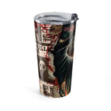 Horror Ghost Face Scream 20oz Tumbler — Scream Mask Killer Travel Cup (Blood-Splatter Newspaper Design)