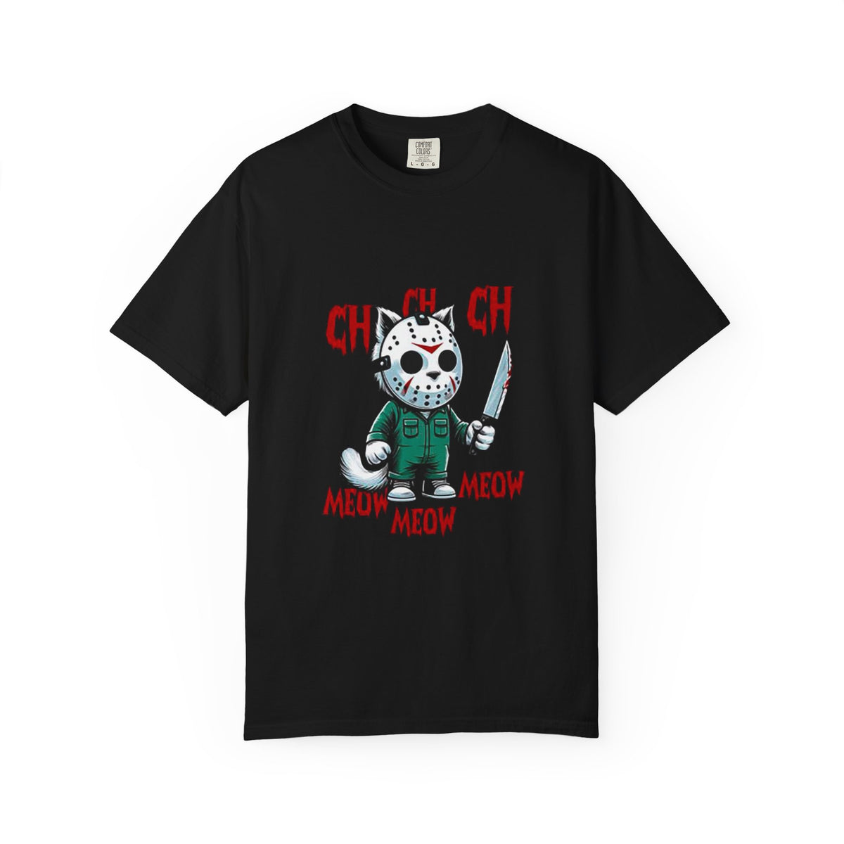 Jason Cat Horror T-Shirt — Cute Killer Kitty 'Meow Meow' Graphic Tee — view 5