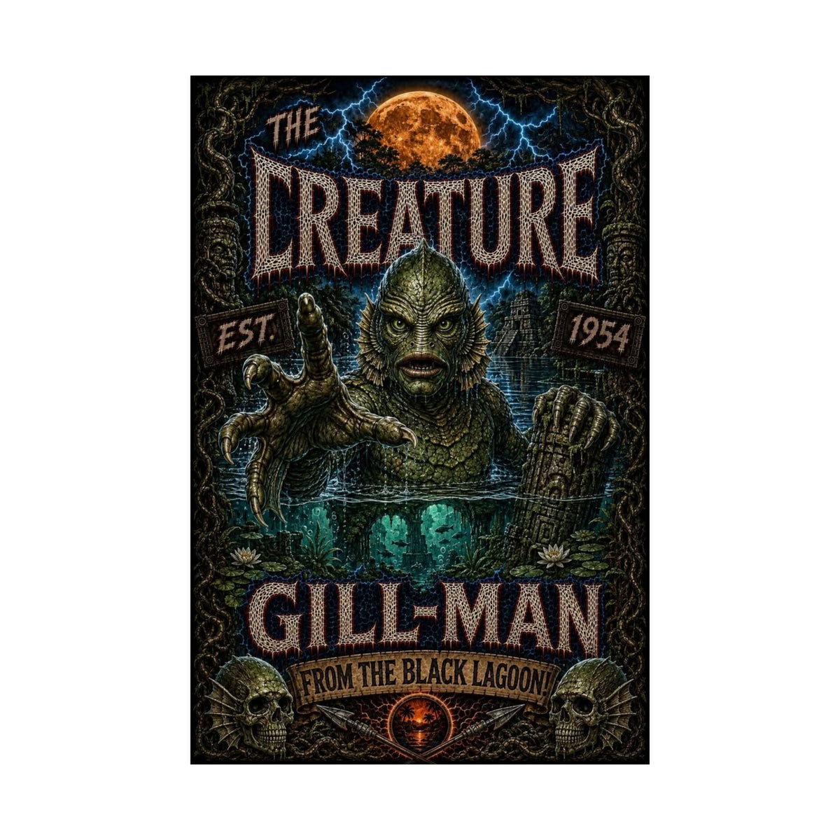 The Creature From The Black Lagoon - Gill-Man Vintage Movie Poster (Matte Vertical Poster)