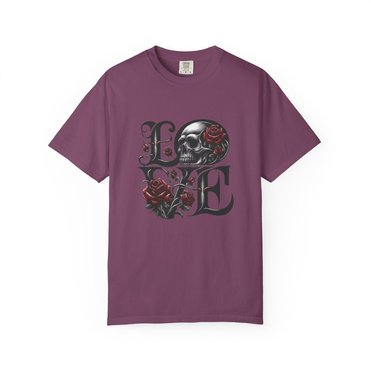 Skull and Roses LOVE T-shirt | Gothic Romance Typography Tee — view 15