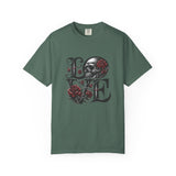 Skull and Roses LOVE T-shirt | Gothic Romance Typography Tee