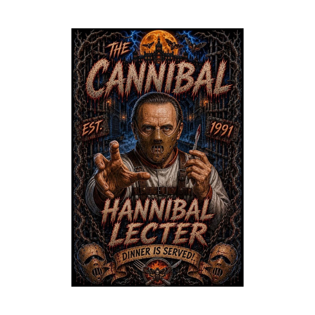 Silence of the Lambs Hannibal Lecter Horror Poster - 'The Cannibal' Matte Vertical Movie Art