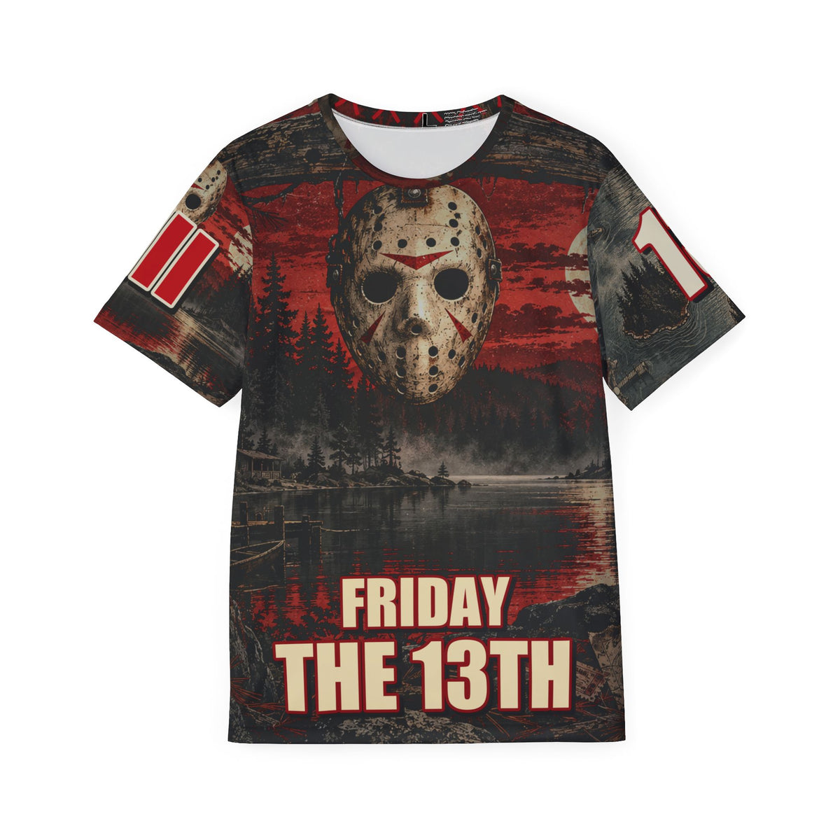 Friday the 13th Grindhouse Jason Mask Jersey — Crystal Lake Horror Sports Tee