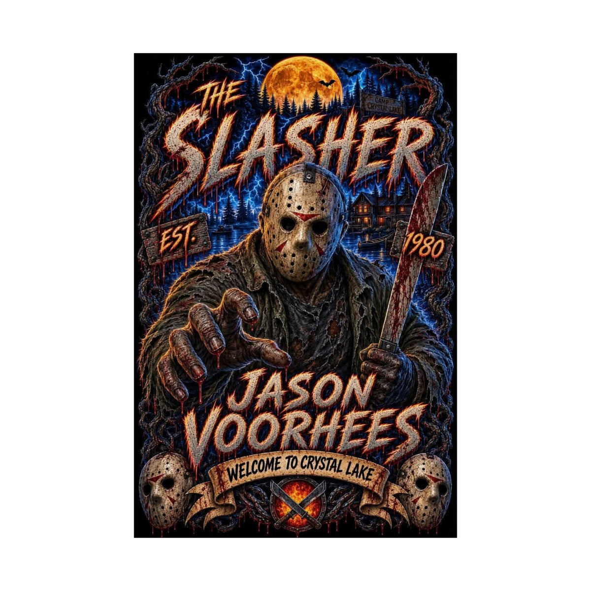 Friday The 13th Horror Poster — "The Slasher - Jason Voorhees" Matte Vertical Movie Art