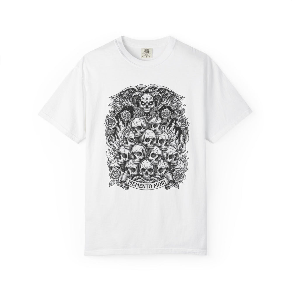 Memento Mori Skull Bouquet T-Shirt | Gothic Skull Stack, Roses