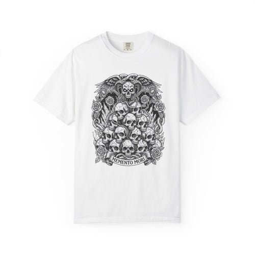 Memento Mori Skull Bouquet T-Shirt | Gothic Skull Stack, Roses