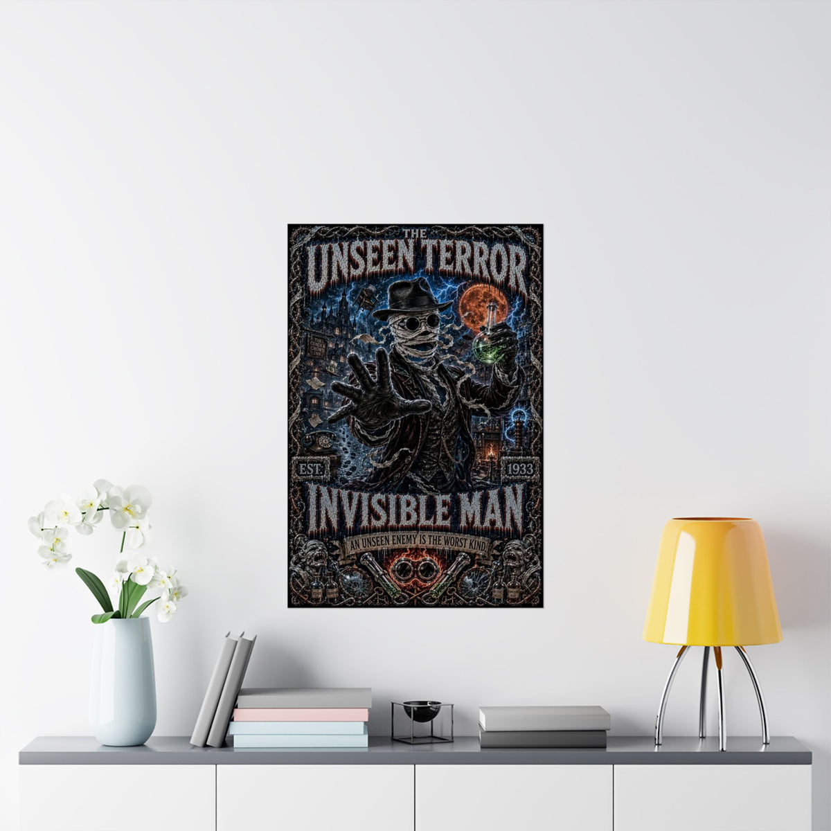 The Invisible Man Matte Vertical Poster — Retro Horror "The Unseen Terror" Movie Art