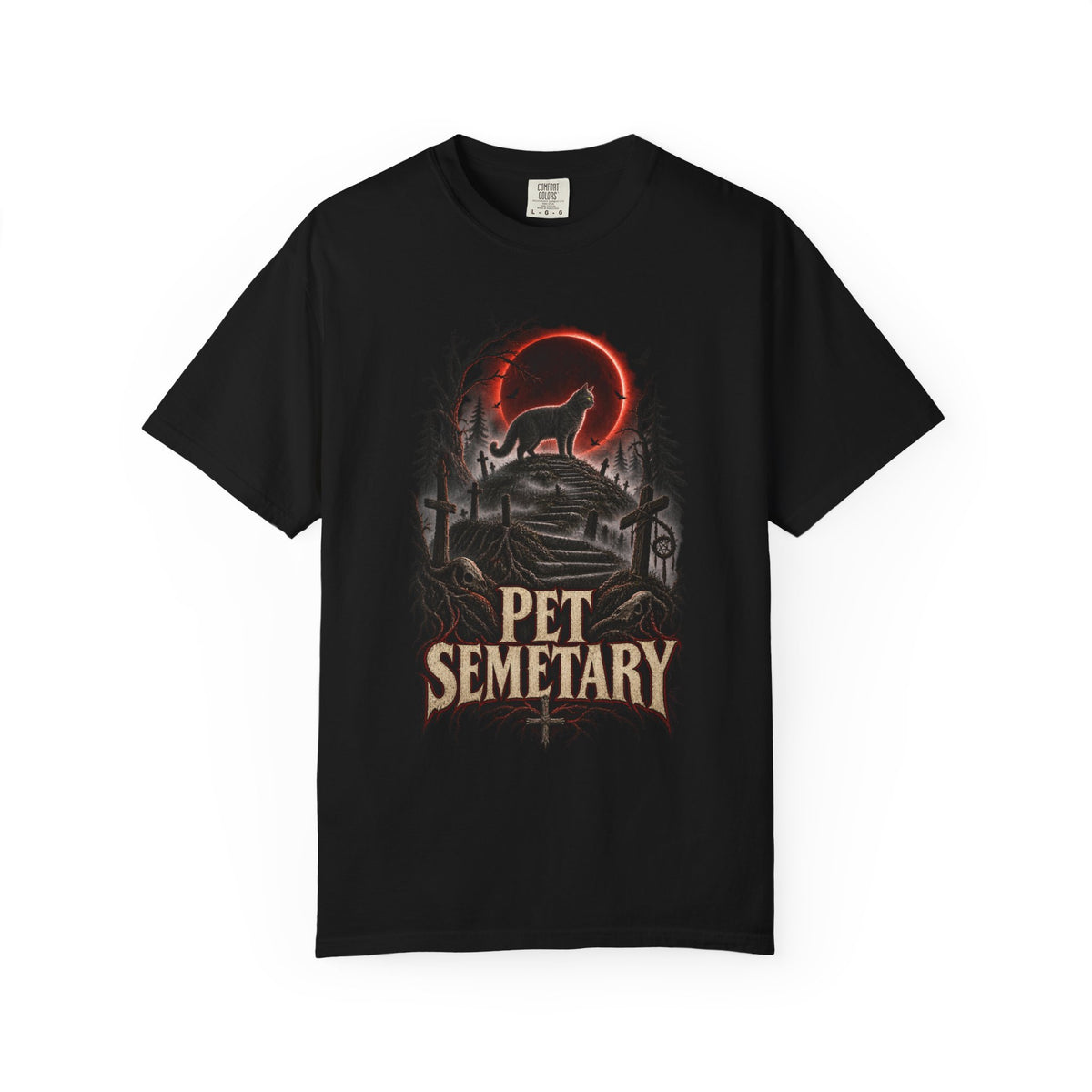 Pet Semetary Horror T‑Shirt — Retro Church Cat Graveyard Design — view 5