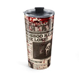 Horror Ghost Face Scream 20oz Tumbler — Scream Mask Killer Travel Cup (Blood-Splatter Newspaper Design)