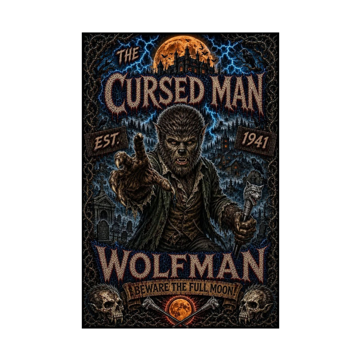 Wolfman Poster - 'The Cursed Man' Matte Vertical Horror Wall Art