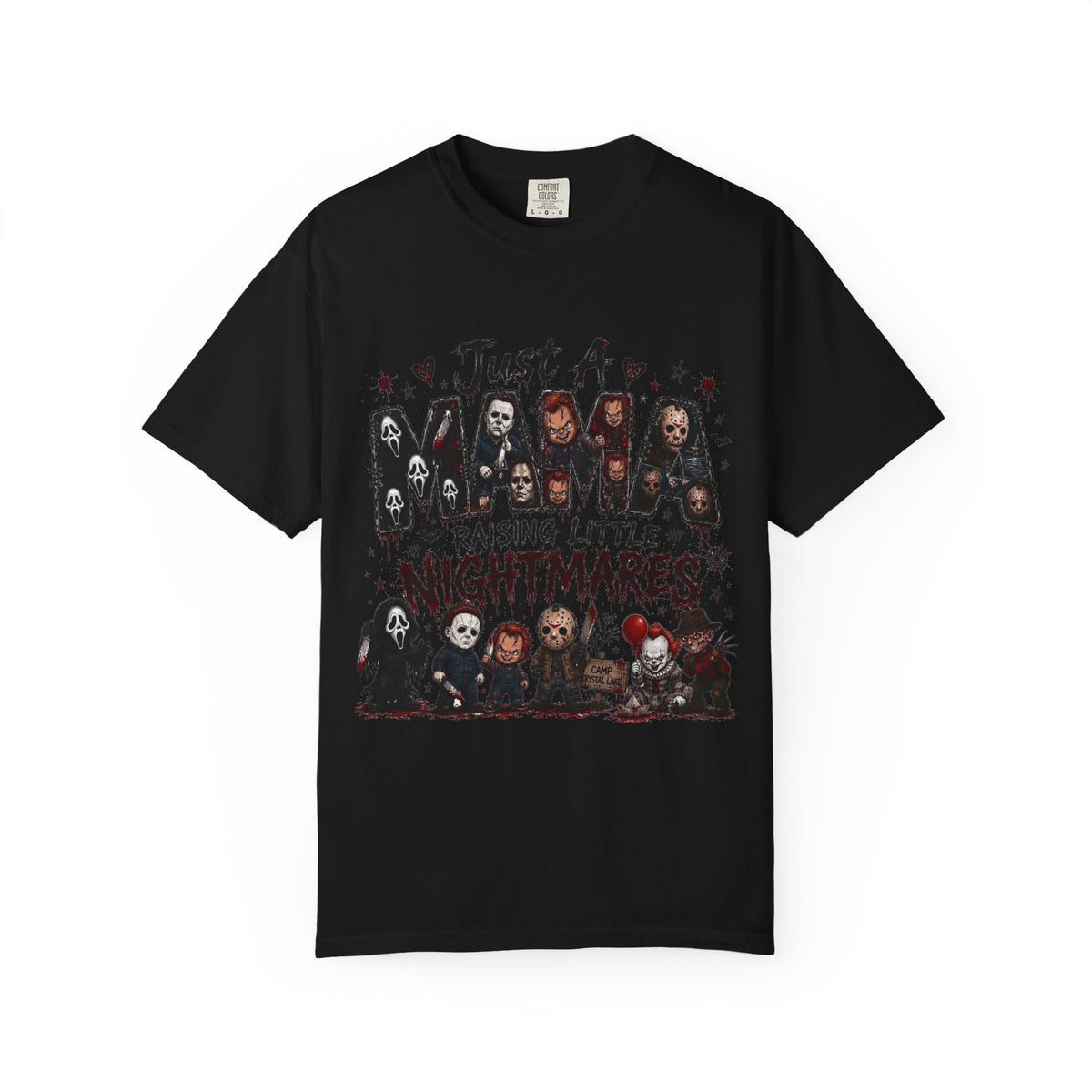 Horror Mama T-Shirt – "Just a Mama Raising Little Nightmares" Tee — view 2