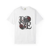 Skull and Roses LOVE T-shirt | Gothic Romance Typography Tee