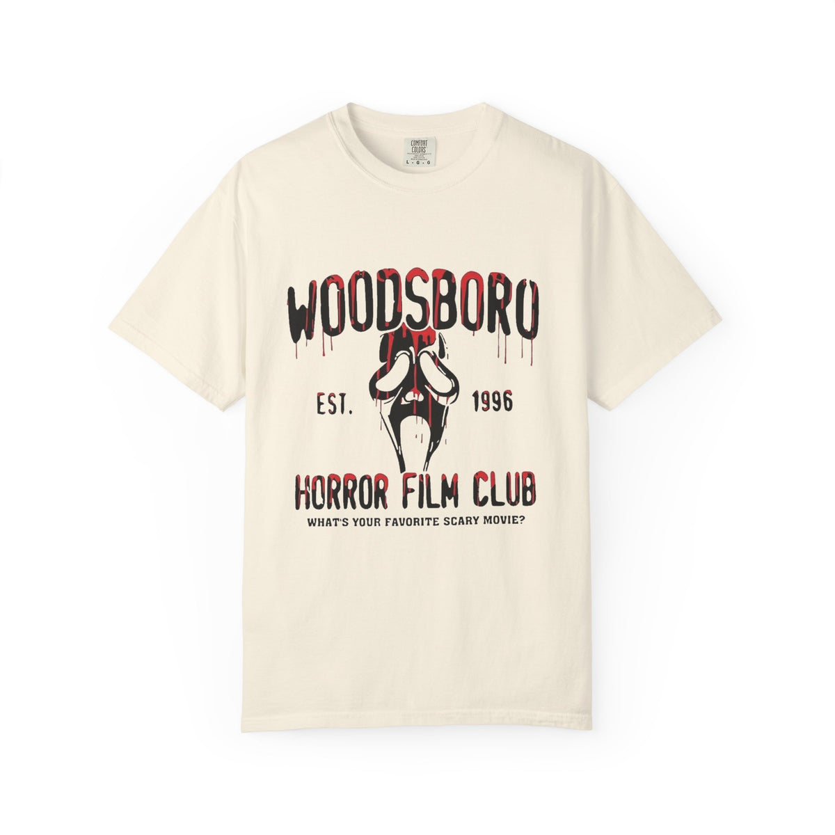 Woodsboro Horror Film Club T-Shirt — Retro Scream Mask Tee (Est. 1996) — view 6