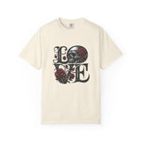 Skull and Roses LOVE T-shirt | Gothic Romance Typography Tee