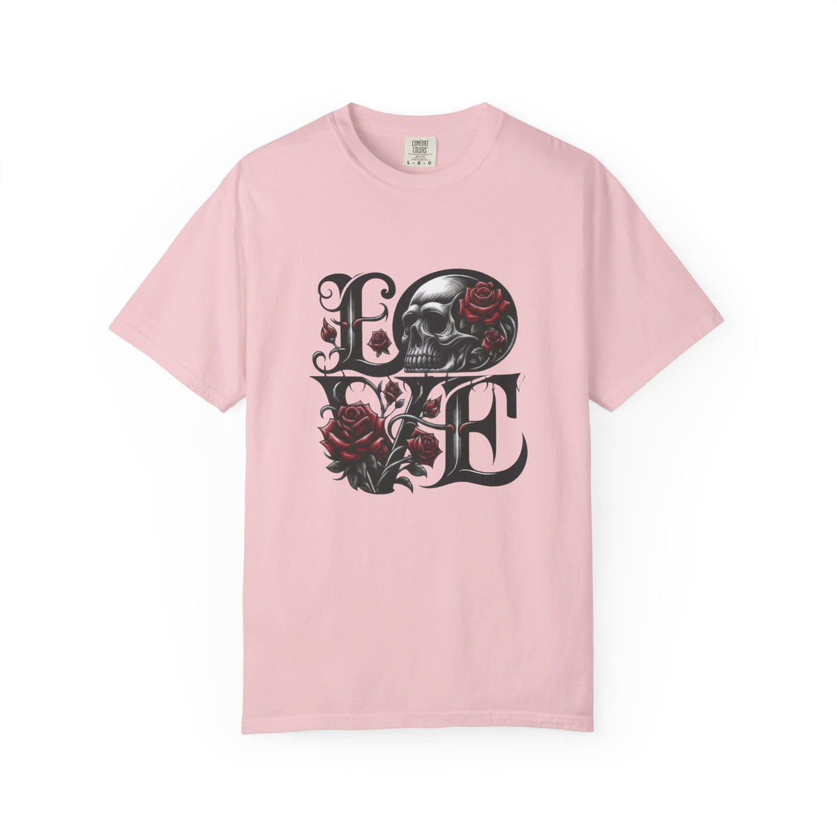 Skull and Roses LOVE T-shirt | Gothic Romance Typography Tee — view 13