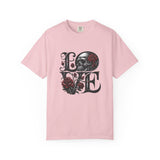 Skull and Roses LOVE T-shirt | Gothic Romance Typography Tee