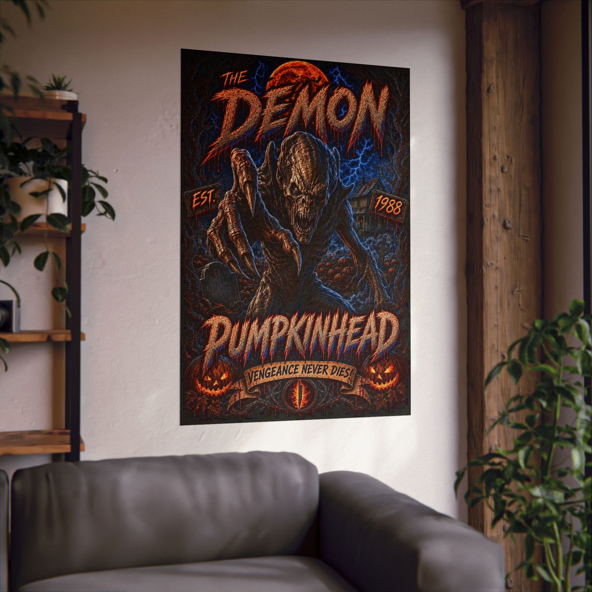 Pumpkinhead Demon Poster — Matte Horror Movie Art Print ("Vengeance Never Dies")