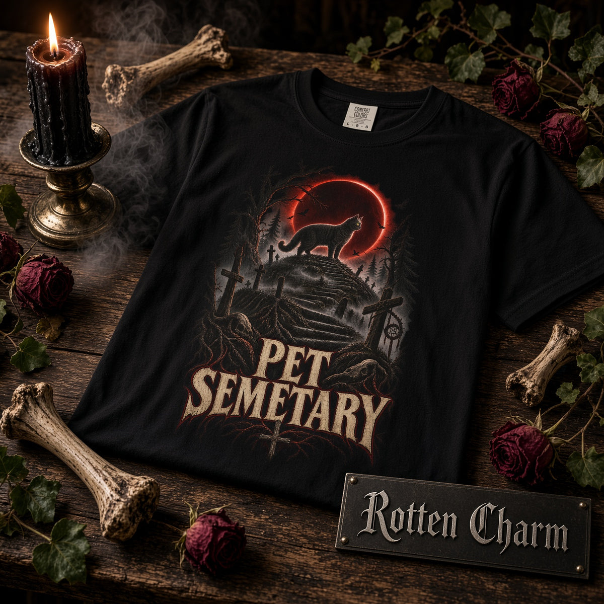 Pet Semetary Horror T‑Shirt — Retro Church Cat Graveyard Design