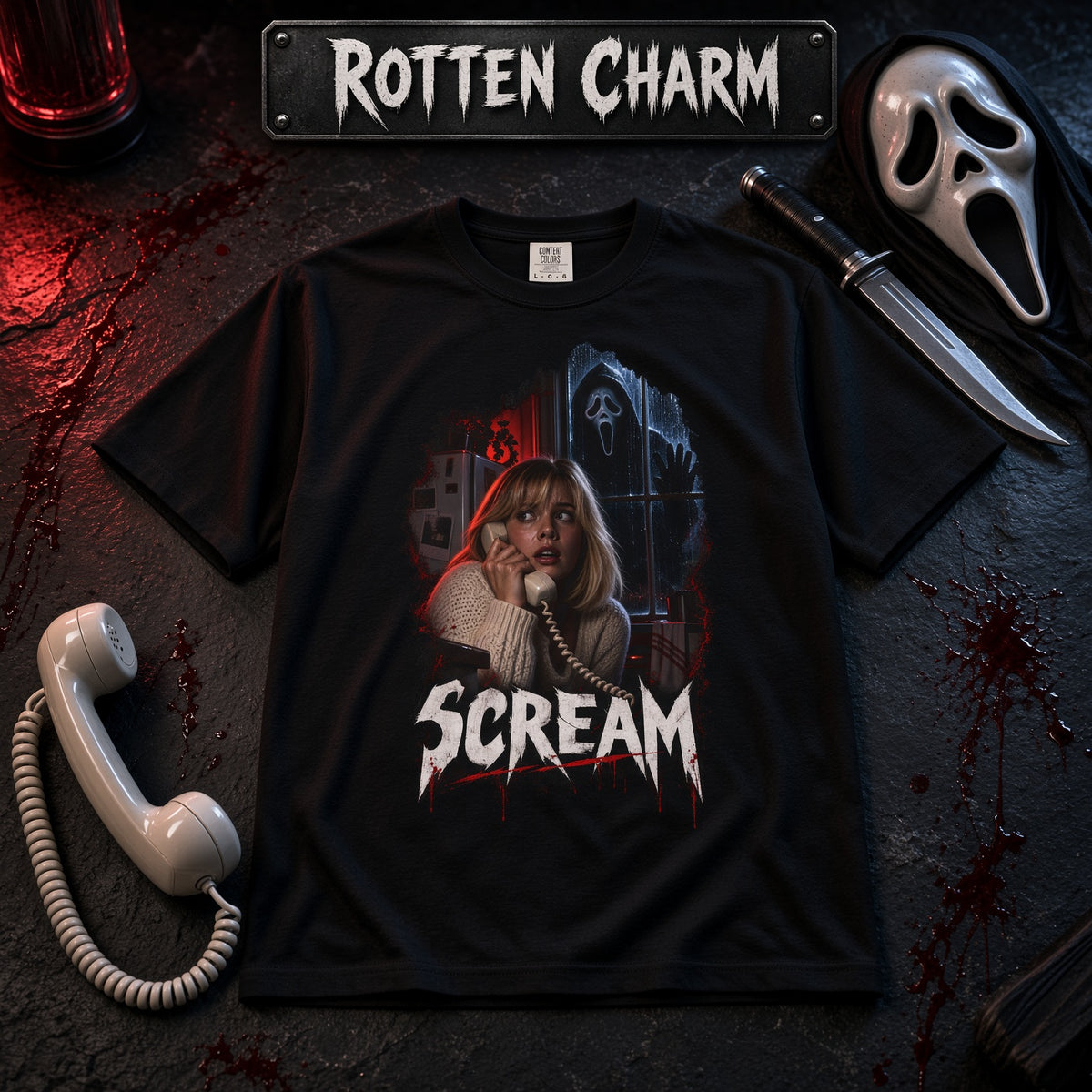 Scream Movie Graphic T-Shirt — Retro Horror Ghost Phone Design