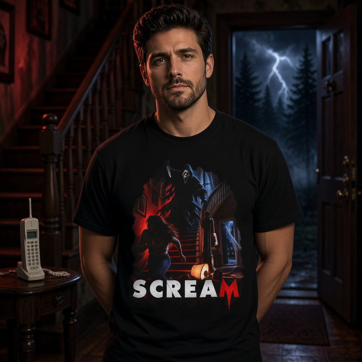 Scream Movie Ghostface Chasing T-Shirt — view 3