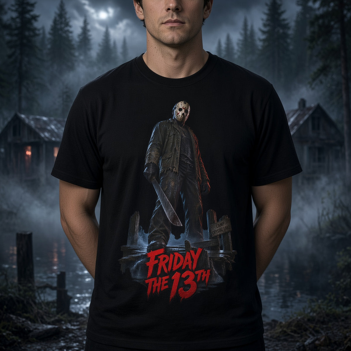 Friday the 13th Jason Voorhees On A Dock Graphic T-Shirt — view 3