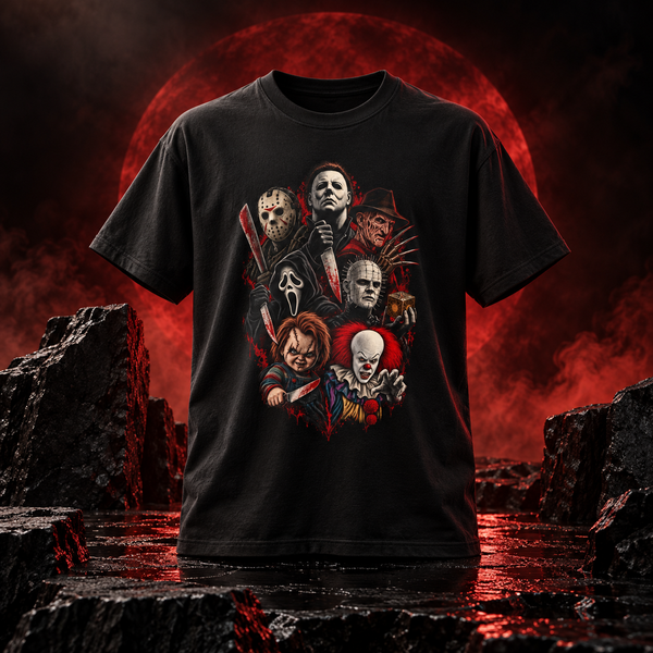 Iconic Horror Icons Collage T-Shirt