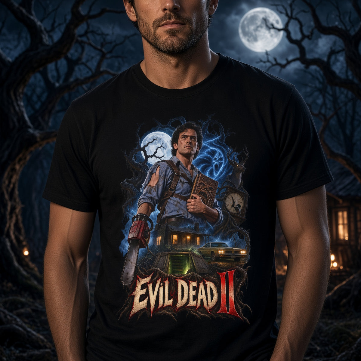 Evil Dead II Graphic T-Shirt — Retro Horror Movie Poster Tee — view 3