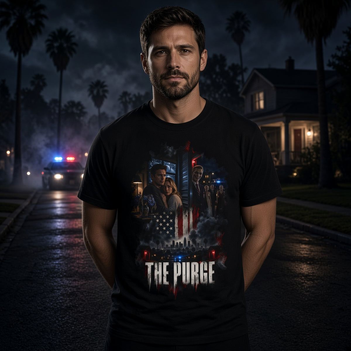 The Purge Distressed Poster T-Shirt – Dystopian Horror Graphic Tee — view 3
