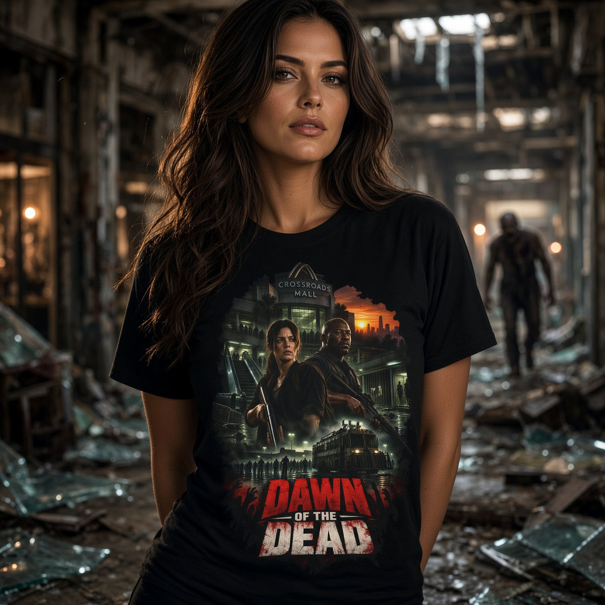 Dawn of the Dead T-Shirt – Retro Zombie Horror Movie Poster Tee — view 2
