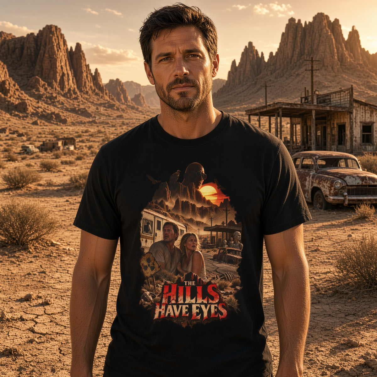 The Hills Have Eyes Vintage Poster T-Shirt – Desert Horror Movie Tee — view 3