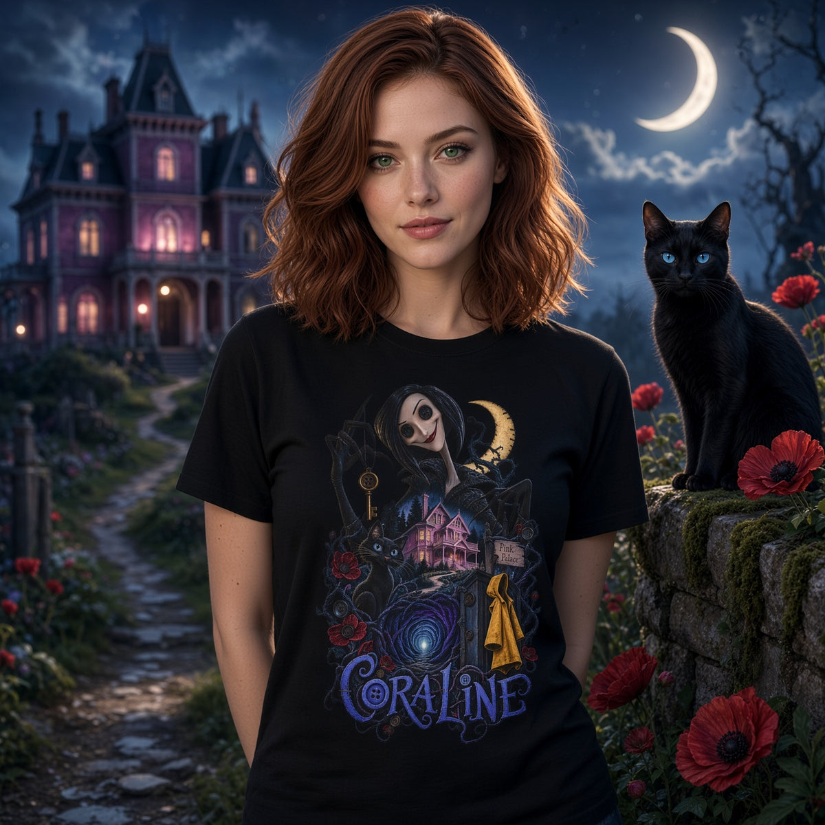 Coraline Inspired Graphic T-Shirt — Dark Fantasy Movie Art Tee