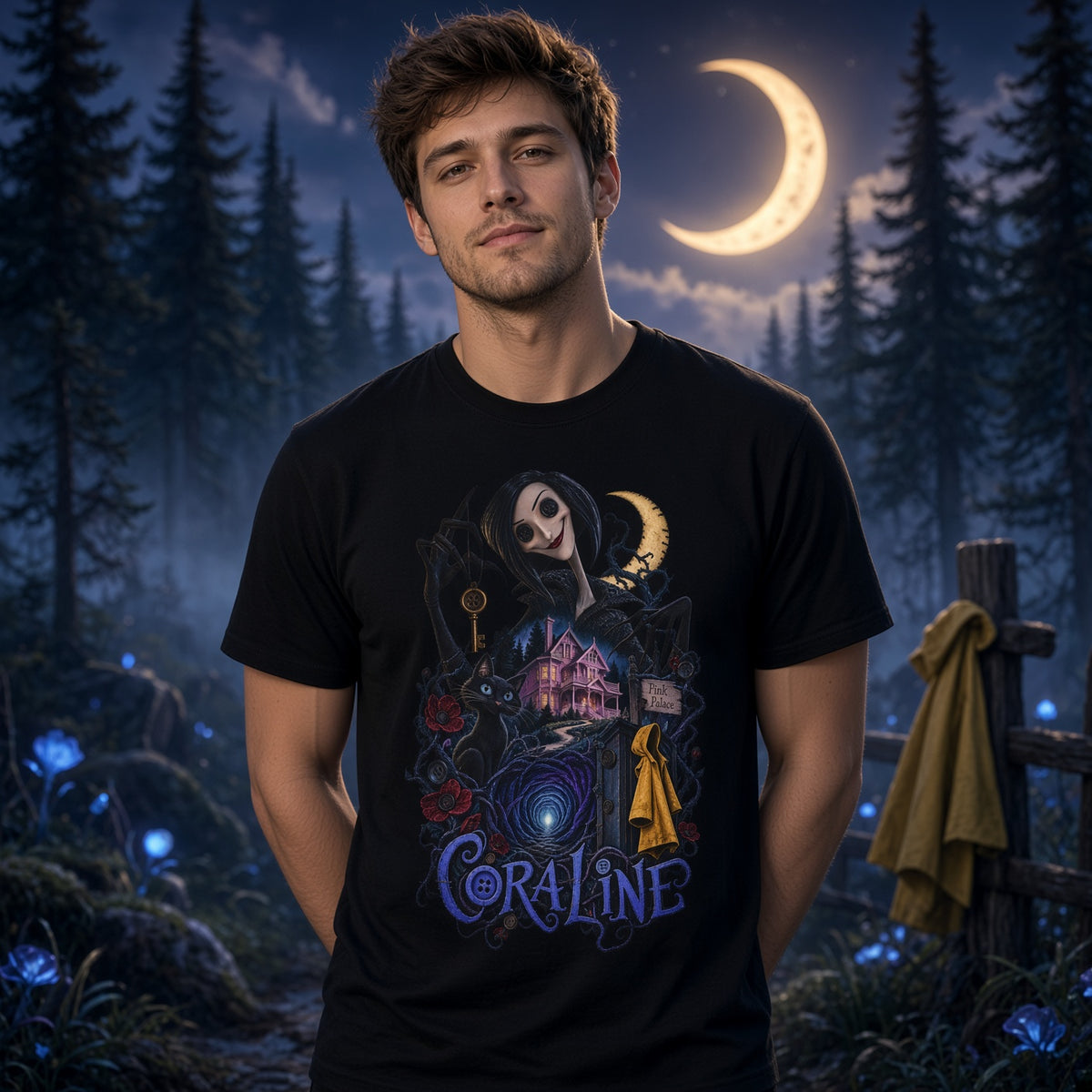 Coraline Inspired Graphic T-Shirt — Dark Fantasy Movie Art Tee