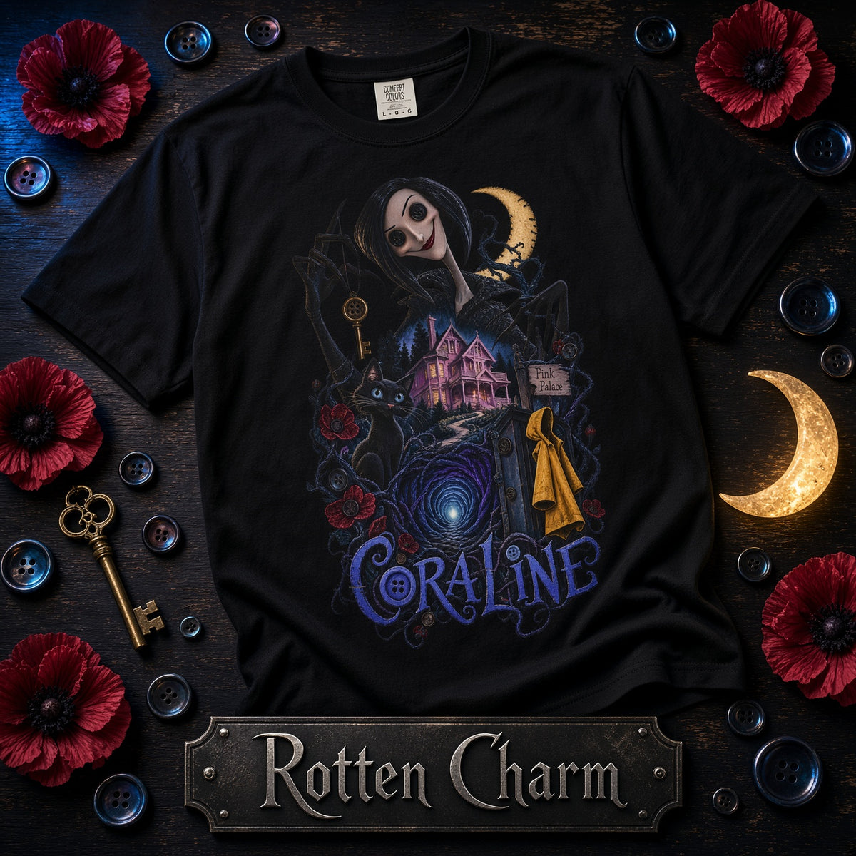 Coraline Inspired Graphic T-Shirt — Dark Fantasy Movie Art Tee
