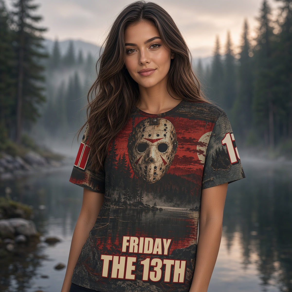 Friday the 13th Grindhouse Jason Mask Jersey — Crystal Lake Horror Sports Tee