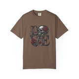 Skull and Roses LOVE T-shirt | Gothic Romance Typography Tee