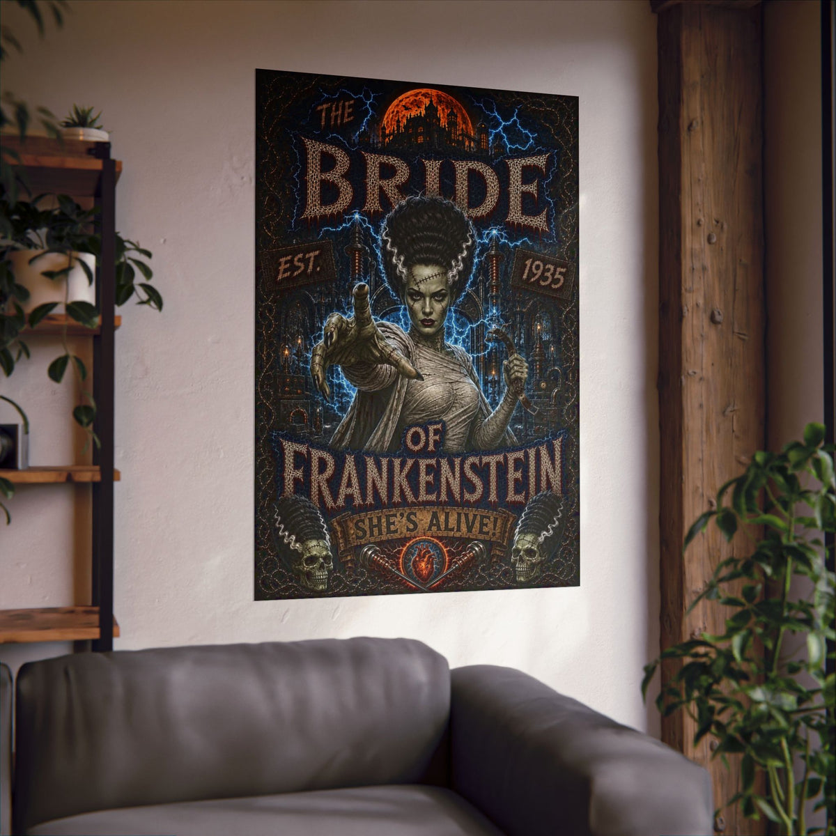 Bride of Frankenstein Matte Poster — Retro Horror Art Print (She’s Alive!)