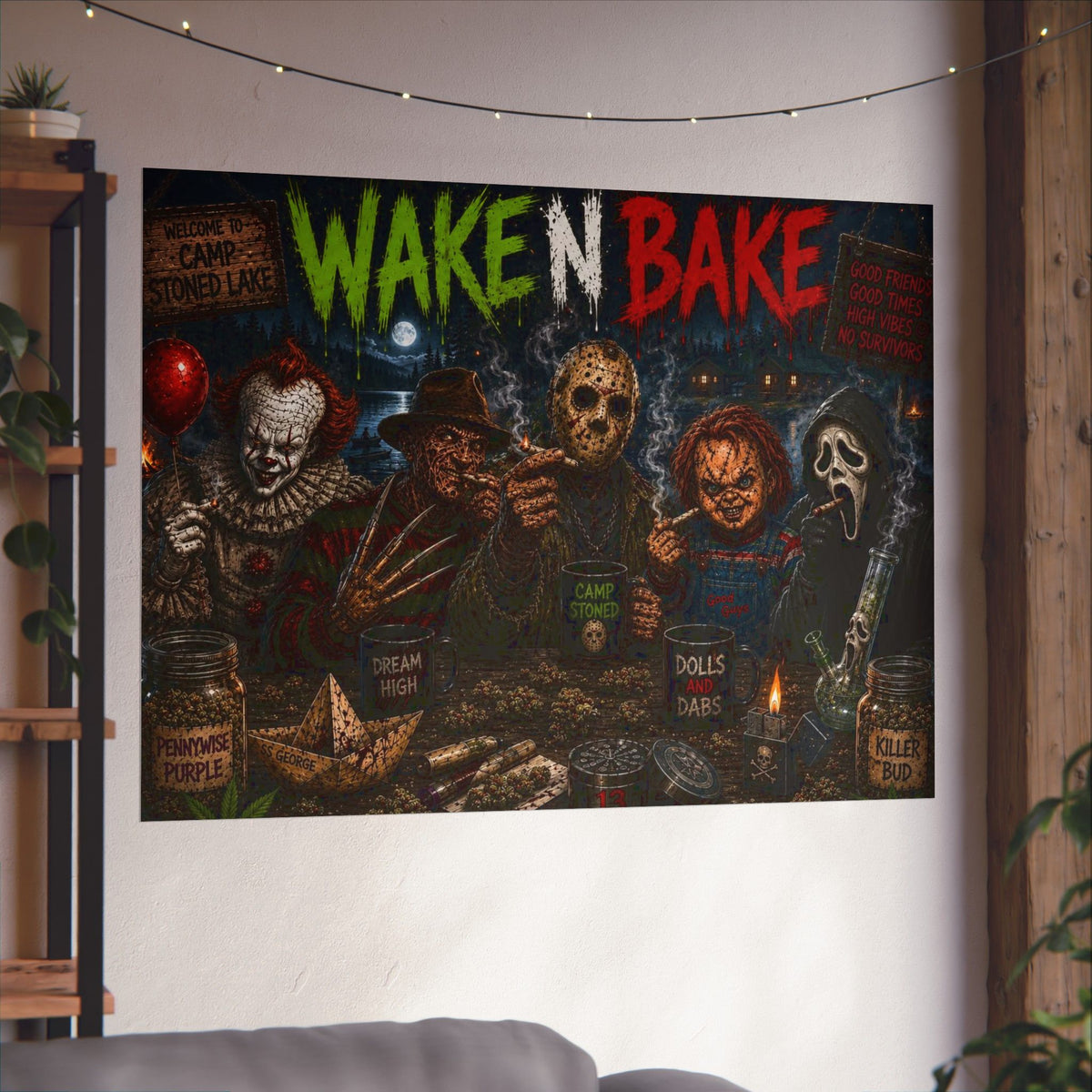 Wake N Bake Horror Movie Poster — Matte Horizontal Poster - Stoner Horror Comedy
