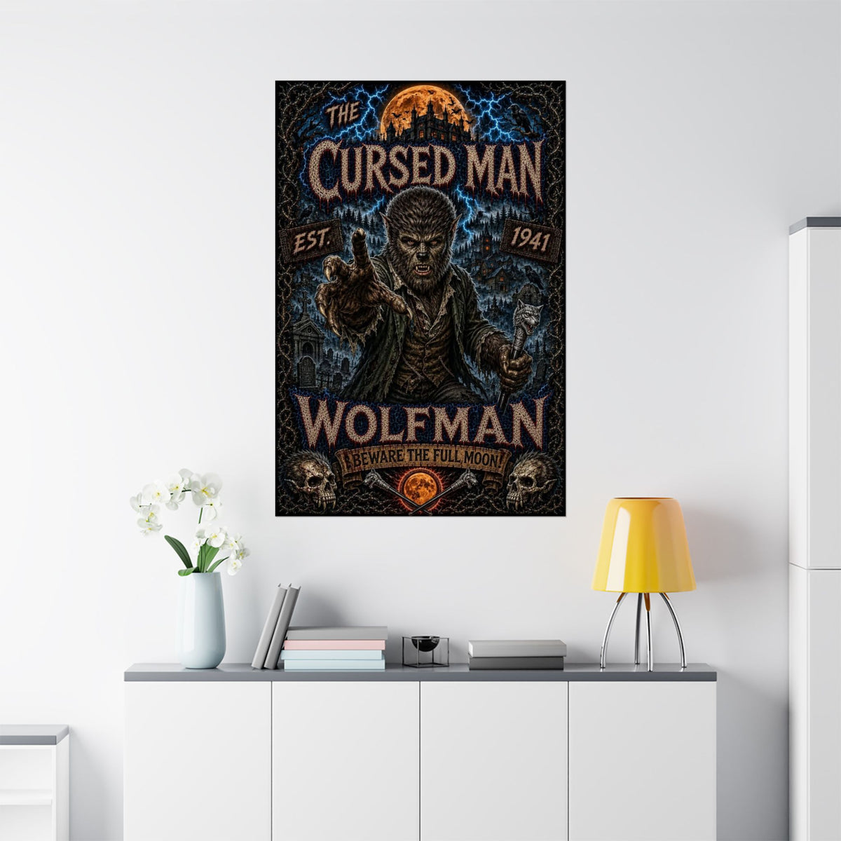 Wolfman Poster - 'The Cursed Man' Matte Vertical Horror Wall Art