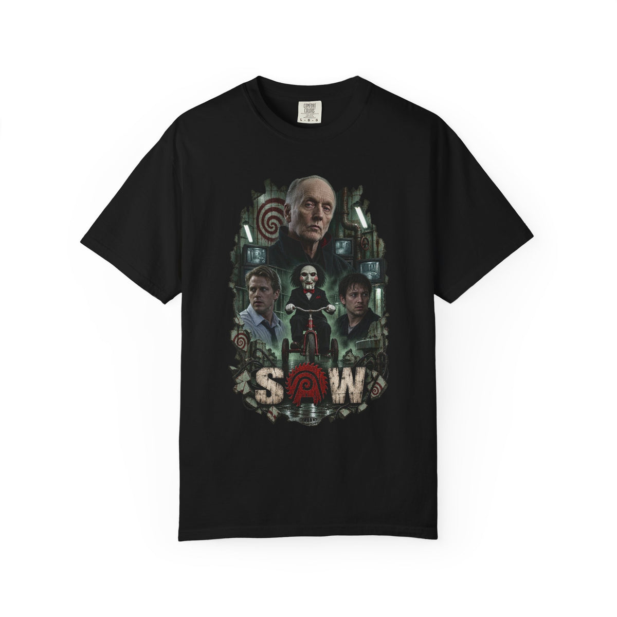 'SAW' Collage Graphic T-Shirt: Retro Horror TV Poster Tee — view 5