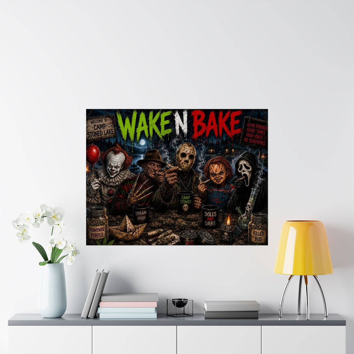 Wake N Bake Horror Movie Poster — Matte Horizontal Poster - Stoner Horror Comedy