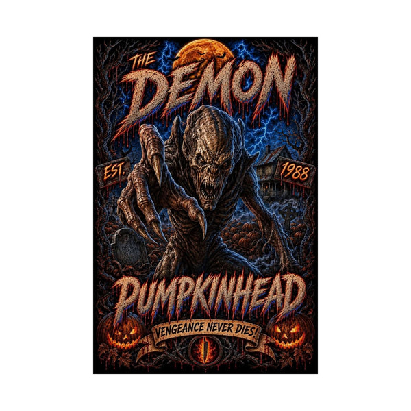 Pumpkinhead Demon Poster — Matte Horror Movie Art Print ("Vengeance Never Dies")