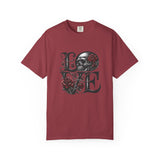 Skull and Roses LOVE T-shirt | Gothic Romance Typography Tee