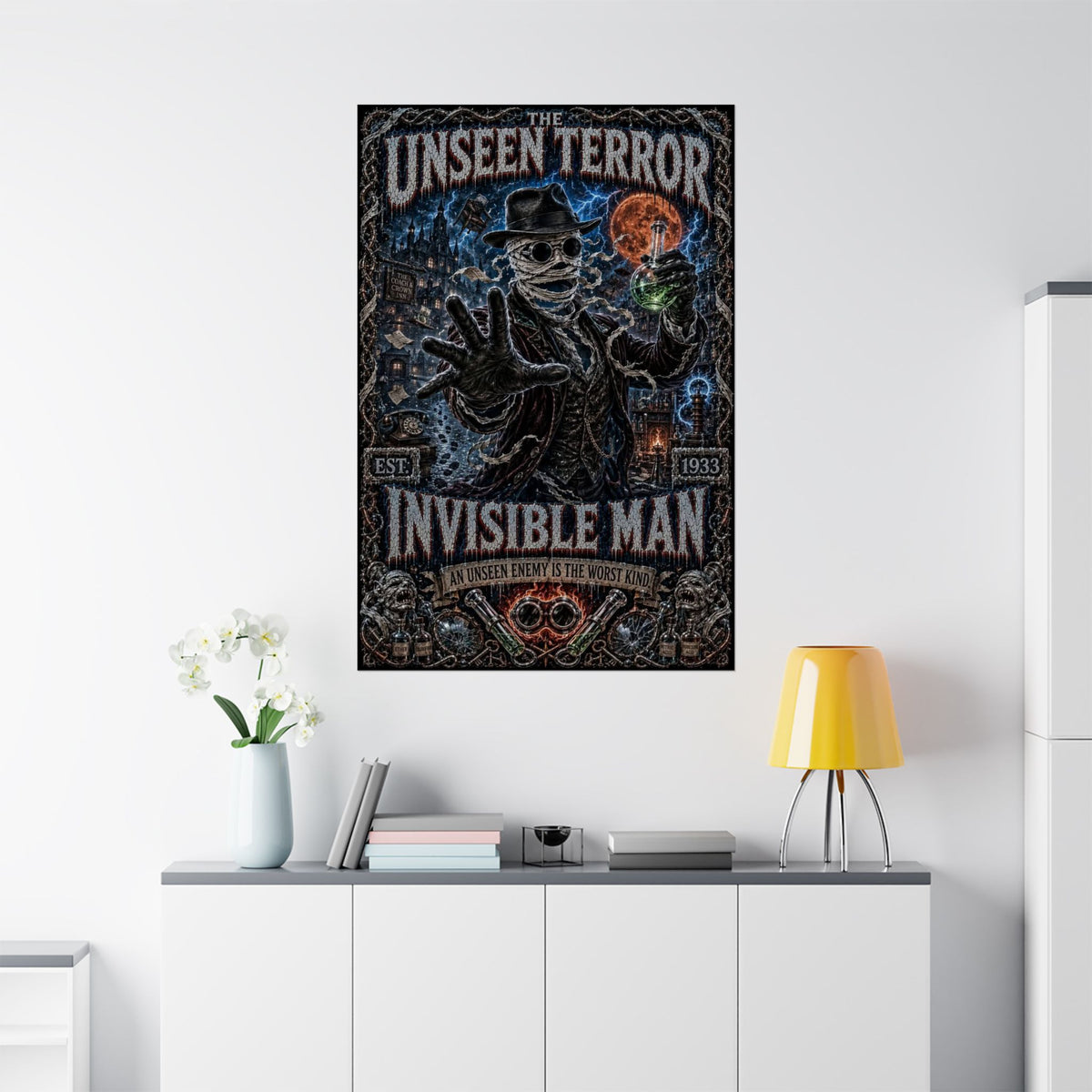 The Invisible Man Matte Vertical Poster — Retro Horror "The Unseen Terror" Movie Art