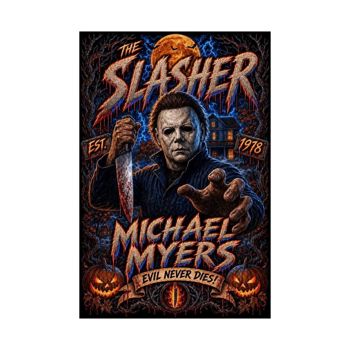 Michael Myers "The Slasher" Matte Vertical Poster - Halloween Horror Movie Wall Art